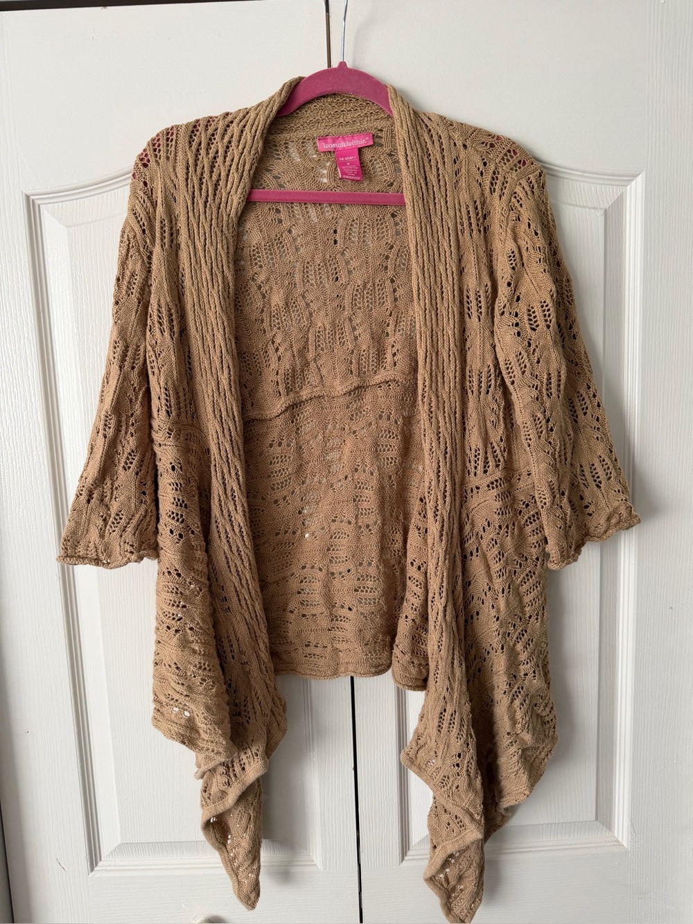 Woman Within Open-Knit Draped Cardigan - Camel Brown